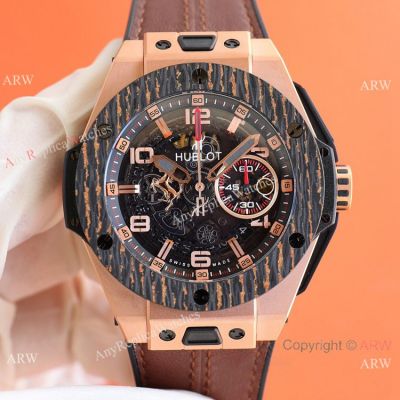 Super Clone 1:1 Hublot UNICO Ferrari HBF 7750 Chrono Watch Rose Gold Carbotech Bezel